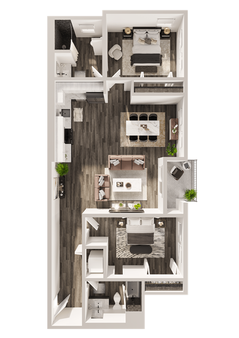 Floor plan for 2 beds, 2 baths, 1165 sqft